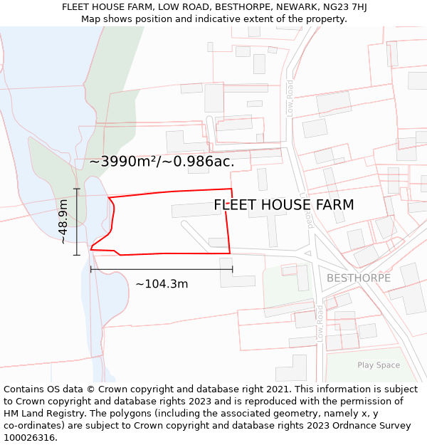 FLEET HOUSE FARM, LOW ROAD, BESTHORPE, NEWARK, NG23 7HJ: Plot and title map