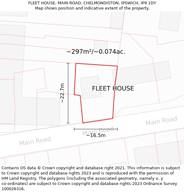 FLEET HOUSE, MAIN ROAD, CHELMONDISTON, IPSWICH, IP9 1DY: Plot and title map