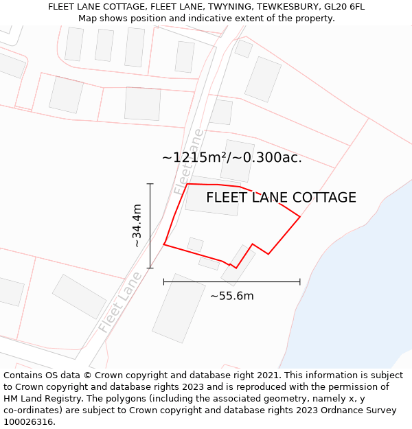 FLEET LANE COTTAGE, FLEET LANE, TWYNING, TEWKESBURY, GL20 6FL: Plot and title map