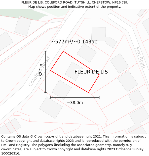 FLEUR DE LIS, COLEFORD ROAD, TUTSHILL, CHEPSTOW, NP16 7BU: Plot and title map