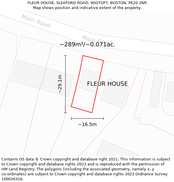 FLEUR HOUSE, SLEAFORD ROAD, WIGTOFT, BOSTON, PE20 2NR: Plot and title map