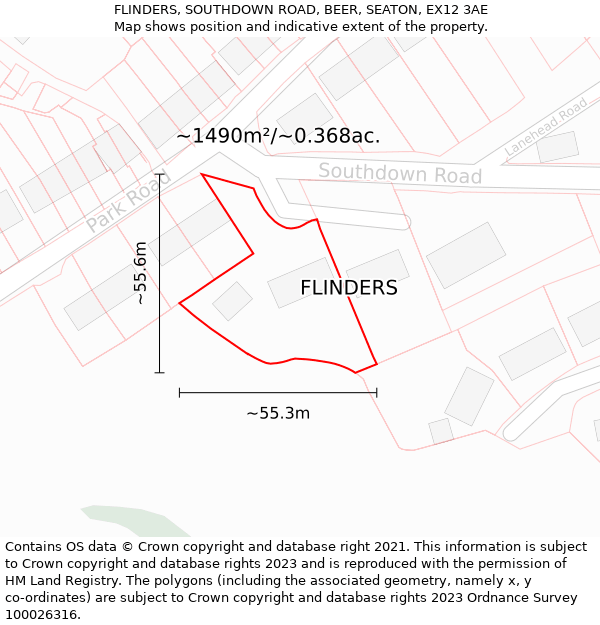 FLINDERS, SOUTHDOWN ROAD, BEER, SEATON, EX12 3AE: Plot and title map