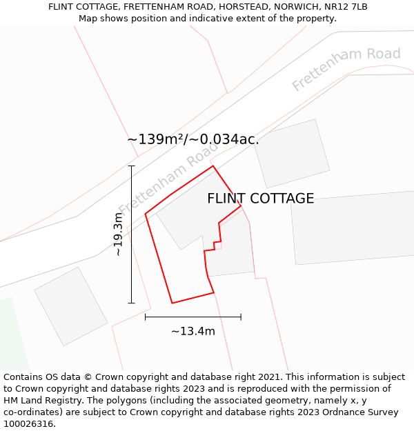 FLINT COTTAGE, FRETTENHAM ROAD, HORSTEAD, NORWICH, NR12 7LB: Plot and title map