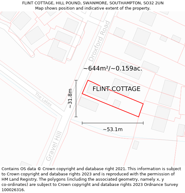 FLINT COTTAGE, HILL POUND, SWANMORE, SOUTHAMPTON, SO32 2UN: Plot and title map