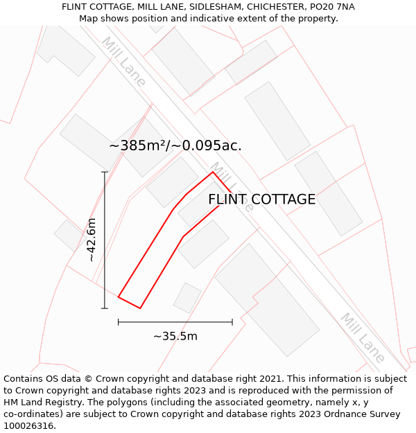 FLINT COTTAGE, MILL LANE, SIDLESHAM, CHICHESTER, PO20 7NA: Plot and title map