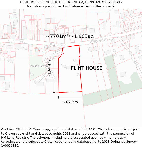 FLINT HOUSE, HIGH STREET, THORNHAM, HUNSTANTON, PE36 6LY: Plot and title map