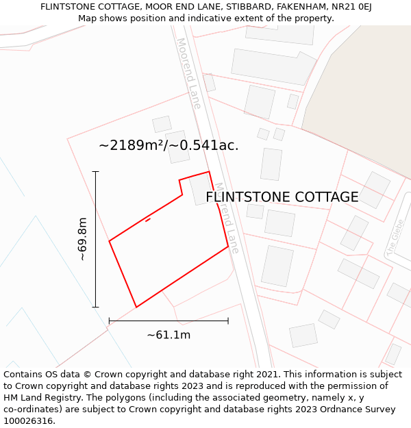 FLINTSTONE COTTAGE, MOOR END LANE, STIBBARD, FAKENHAM, NR21 0EJ: Plot and title map