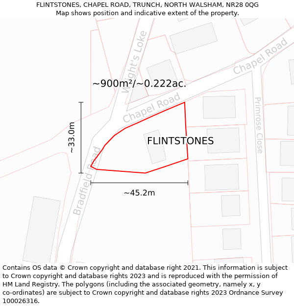 FLINTSTONES, CHAPEL ROAD, TRUNCH, NORTH WALSHAM, NR28 0QG: Plot and title map