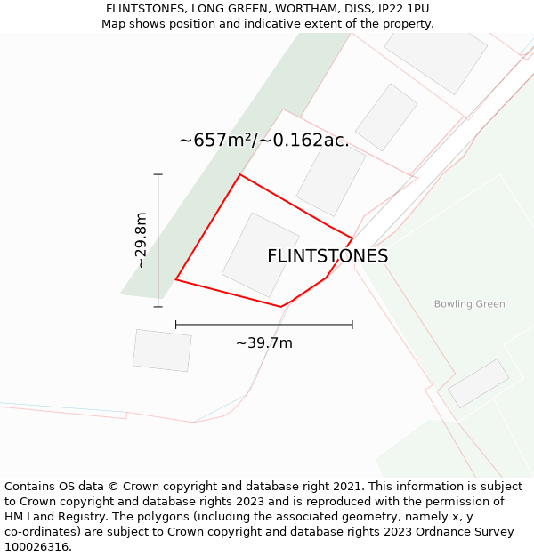 FLINTSTONES, LONG GREEN, WORTHAM, DISS, IP22 1PU: Plot and title map