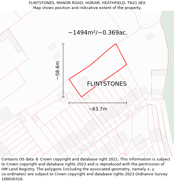 FLINTSTONES, MANOR ROAD, HORAM, HEATHFIELD, TN21 0EX: Plot and title map