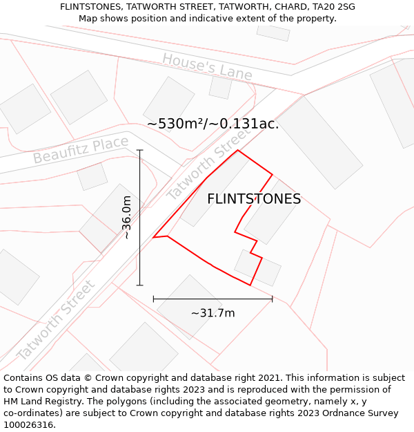 FLINTSTONES, TATWORTH STREET, TATWORTH, CHARD, TA20 2SG: Plot and title map