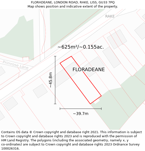 FLORADEANE, LONDON ROAD, RAKE, LISS, GU33 7PQ: Plot and title map