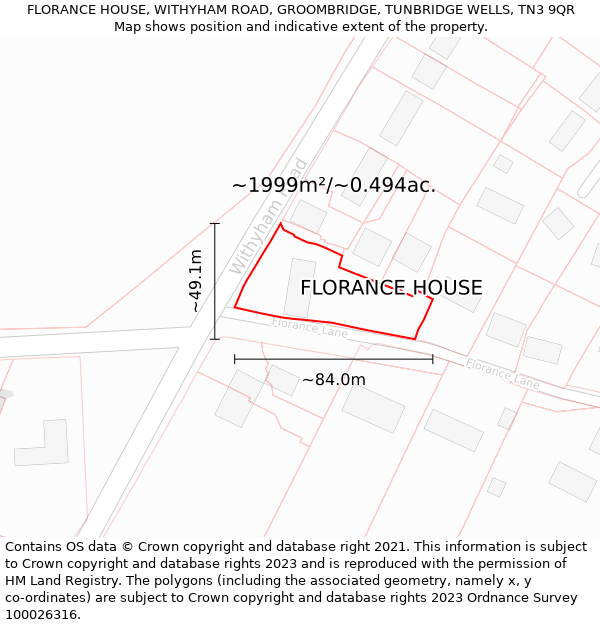 FLORANCE HOUSE, WITHYHAM ROAD, GROOMBRIDGE, TUNBRIDGE WELLS, TN3 9QR: Plot and title map