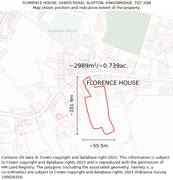 FLORENCE HOUSE, SANDS ROAD, SLAPTON, KINGSBRIDGE, TQ7 2QN: Plot and title map
