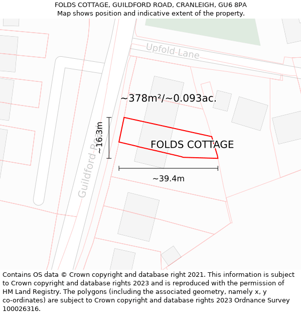 FOLDS COTTAGE, GUILDFORD ROAD, CRANLEIGH, GU6 8PA: Plot and title map