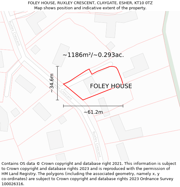 FOLEY HOUSE, RUXLEY CRESCENT, CLAYGATE, ESHER, KT10 0TZ: Plot and title map