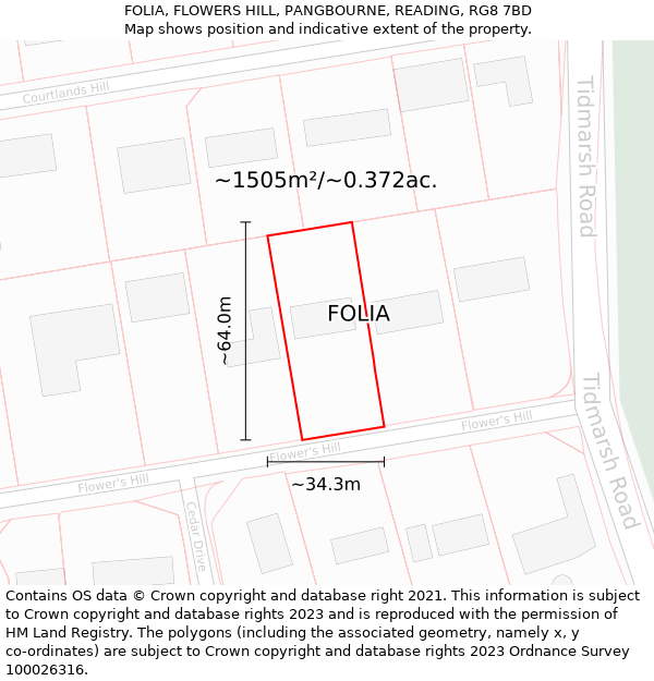 FOLIA, FLOWERS HILL, PANGBOURNE, READING, RG8 7BD: Plot and title map