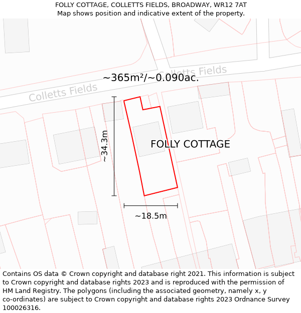 FOLLY COTTAGE, COLLETTS FIELDS, BROADWAY, WR12 7AT: Plot and title map