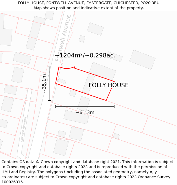 FOLLY HOUSE, FONTWELL AVENUE, EASTERGATE, CHICHESTER, PO20 3RU: Plot and title map