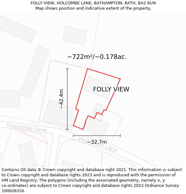 FOLLY VIEW, HOLCOMBE LANE, BATHAMPTON, BATH, BA2 6UN: Plot and title map