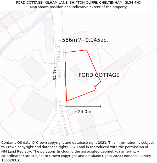 FORD COTTAGE, KILHAM LANE, SHIPTON OLIFFE, CHELTENHAM, GL54 4HX: Plot and title map