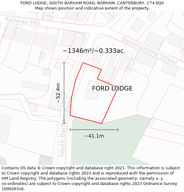 FORD LODGE, SOUTH BARHAM ROAD, BARHAM, CANTERBURY, CT4 6QA: Plot and title map