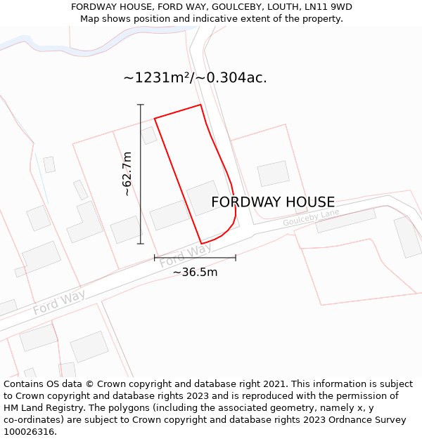 FORDWAY HOUSE, FORD WAY, GOULCEBY, LOUTH, LN11 9WD: Plot and title map