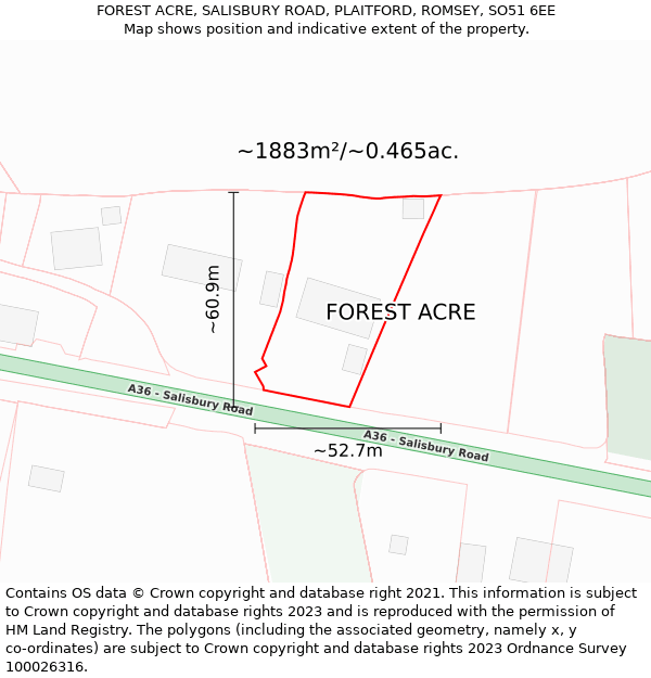 FOREST ACRE, SALISBURY ROAD, PLAITFORD, ROMSEY, SO51 6EE: Plot and title map