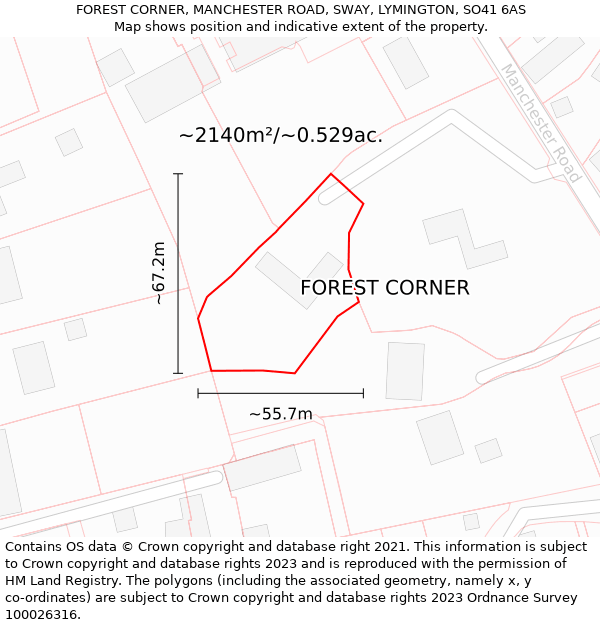 FOREST CORNER, MANCHESTER ROAD, SWAY, LYMINGTON, SO41 6AS: Plot and title map