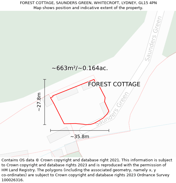 FOREST COTTAGE, SAUNDERS GREEN, WHITECROFT, LYDNEY, GL15 4PN: Plot and title map