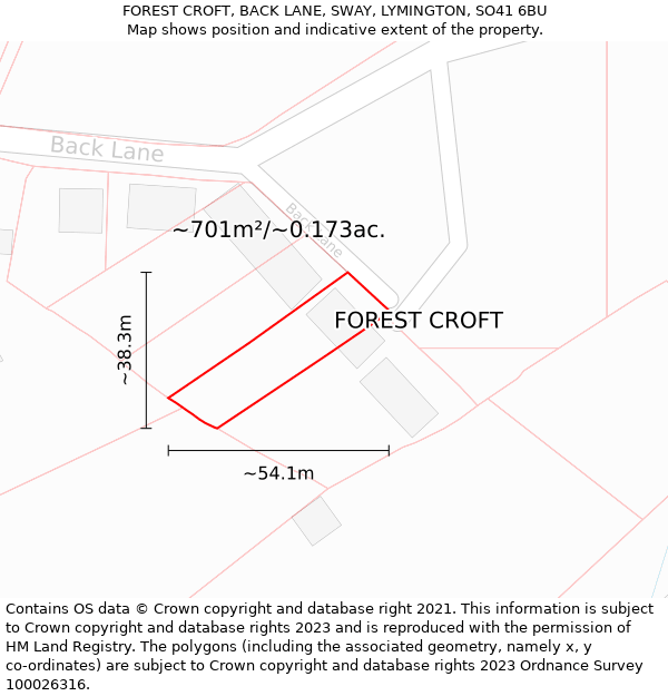 FOREST CROFT, BACK LANE, SWAY, LYMINGTON, SO41 6BU: Plot and title map