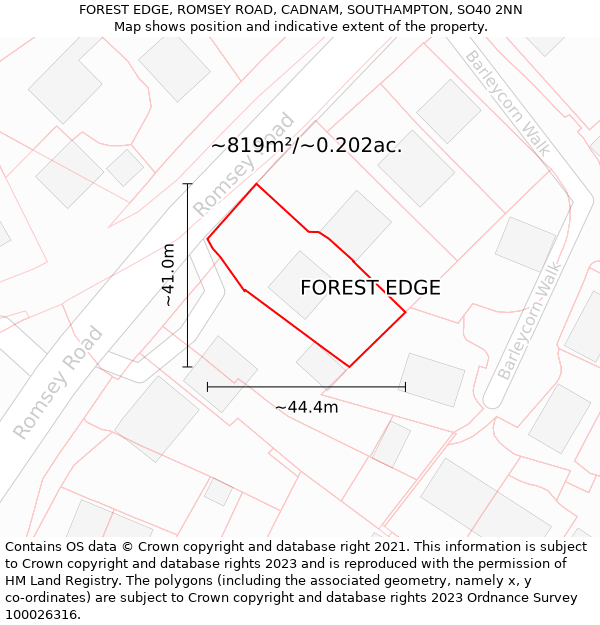 FOREST EDGE, ROMSEY ROAD, CADNAM, SOUTHAMPTON, SO40 2NN: Plot and title map