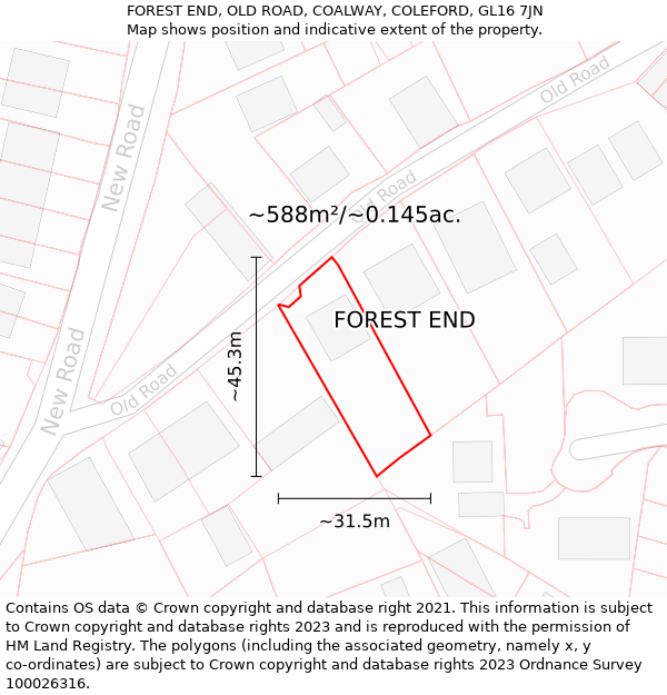 FOREST END, OLD ROAD, COALWAY, COLEFORD, GL16 7JN: Plot and title map