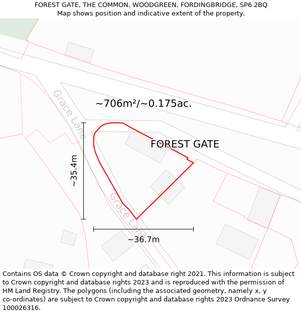 FOREST GATE, THE COMMON, WOODGREEN, FORDINGBRIDGE, SP6 2BQ: Plot and title map