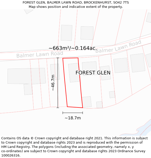 FOREST GLEN, BALMER LAWN ROAD, BROCKENHURST, SO42 7TS: Plot and title map