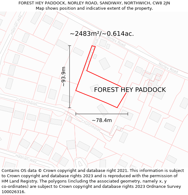 FOREST HEY PADDOCK, NORLEY ROAD, SANDIWAY, NORTHWICH, CW8 2JN: Plot and title map