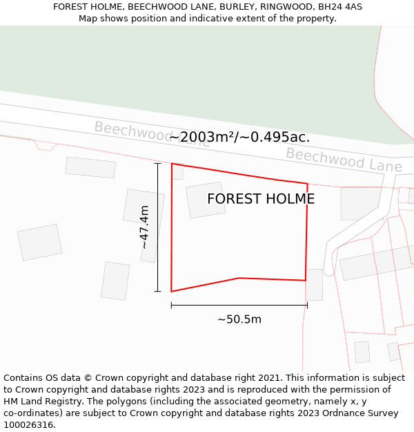 FOREST HOLME, BEECHWOOD LANE, BURLEY, RINGWOOD, BH24 4AS: Plot and title map