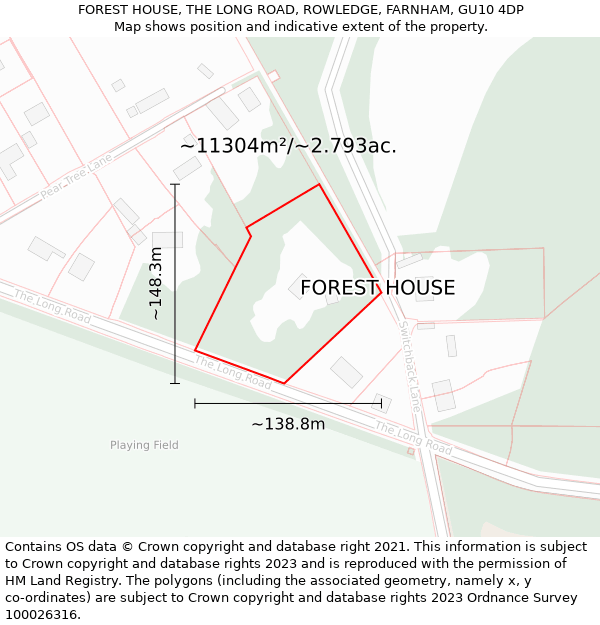 FOREST HOUSE, THE LONG ROAD, ROWLEDGE, FARNHAM, GU10 4DP: Plot and title map