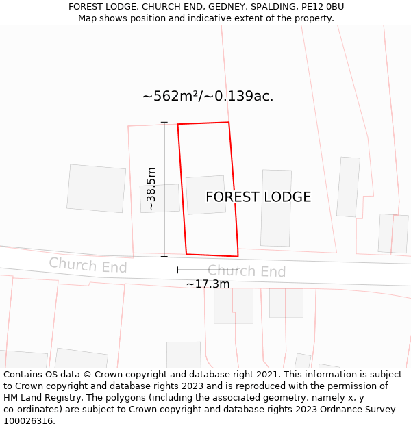 FOREST LODGE, CHURCH END, GEDNEY, SPALDING, PE12 0BU: Plot and title map