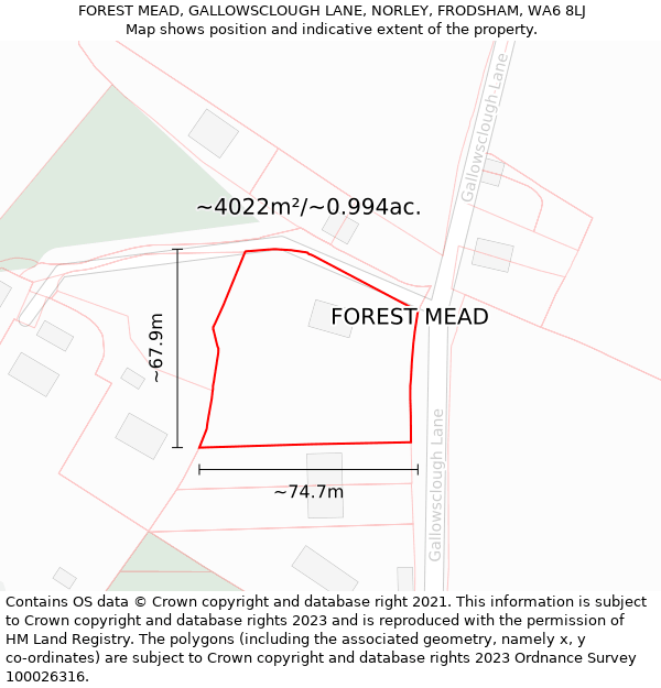 FOREST MEAD, GALLOWSCLOUGH LANE, NORLEY, FRODSHAM, WA6 8LJ: Plot and title map