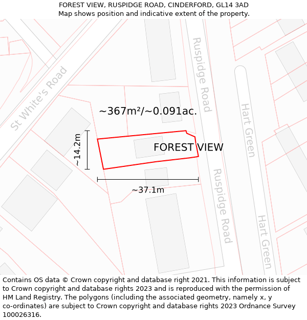 FOREST VIEW, RUSPIDGE ROAD, CINDERFORD, GL14 3AD: Plot and title map