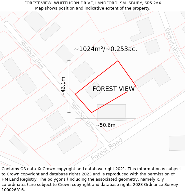 FOREST VIEW, WHITEHORN DRIVE, LANDFORD, SALISBURY, SP5 2AX: Plot and title map