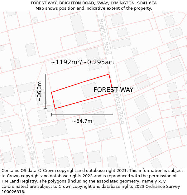 FOREST WAY, BRIGHTON ROAD, SWAY, LYMINGTON, SO41 6EA: Plot and title map