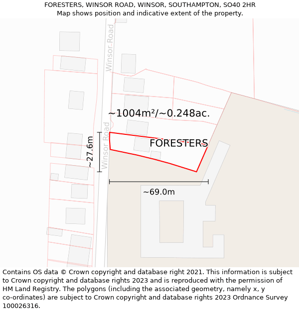 FORESTERS, WINSOR ROAD, WINSOR, SOUTHAMPTON, SO40 2HR: Plot and title map