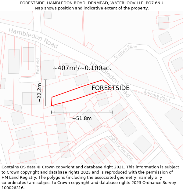 FORESTSIDE, HAMBLEDON ROAD, DENMEAD, WATERLOOVILLE, PO7 6NU: Plot and title map