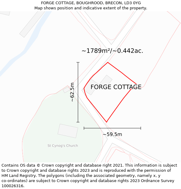 FORGE COTTAGE, BOUGHROOD, BRECON, LD3 0YG: Plot and title map