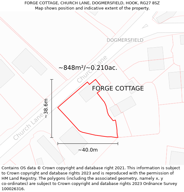 FORGE COTTAGE, CHURCH LANE, DOGMERSFIELD, HOOK, RG27 8SZ: Plot and title map