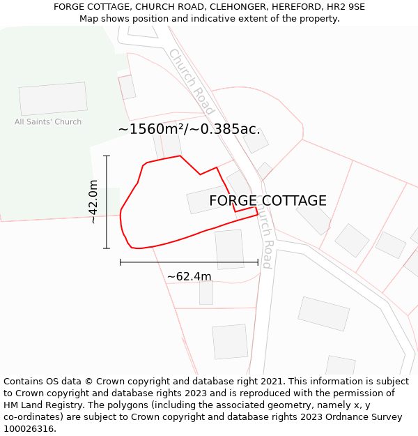 FORGE COTTAGE, CHURCH ROAD, CLEHONGER, HEREFORD, HR2 9SE: Plot and title map