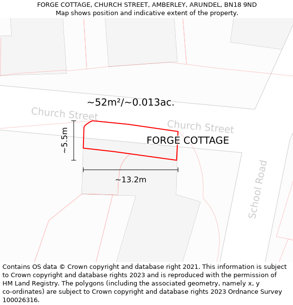 FORGE COTTAGE, CHURCH STREET, AMBERLEY, ARUNDEL, BN18 9ND: Plot and title map