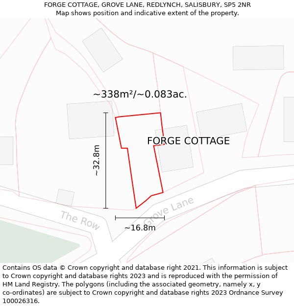 FORGE COTTAGE, GROVE LANE, REDLYNCH, SALISBURY, SP5 2NR: Plot and title map